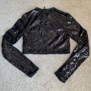House of London black sequined long sleeve crop top - small